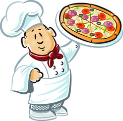 pizza chef hold large pizza
