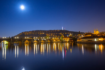 Fototapeta na wymiar Beautiful Charles bridge in Prague at night, Czech Republic