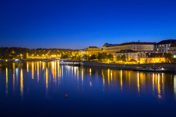 Fototapeta premium View from the Charles bridge in Prague at night, Czech Republic