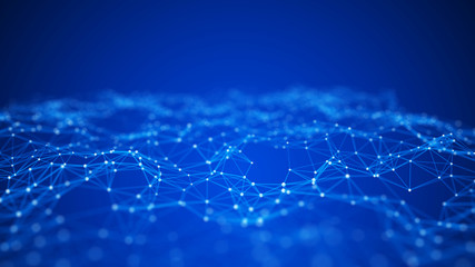 Big data visualization. Abstract background with connecting dots and lines. 3D rendering. High resolution.