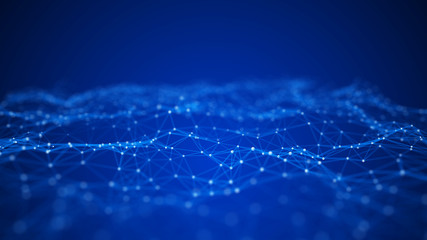 Big data visualization. Abstract background with connecting dots and lines. 3D rendering. High resolution.