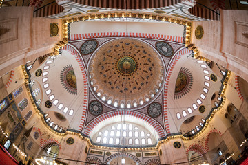 Ceiling view of Suleymaniye Mosque in Istanbul, Turkey