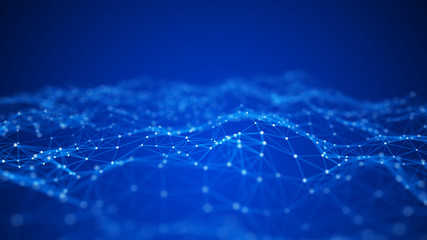 Big data visualization. Abstract background with connecting dots and lines. 3D rendering. High resolution.