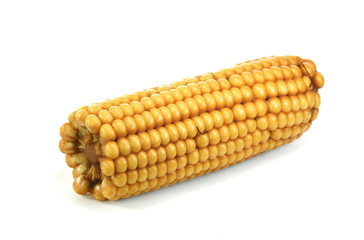 Boiled corn on the cob isolated on white background.