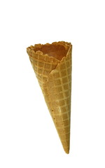 Empty waffle Cup for ice cream isolated on white background. Waffle cone on white background. Empty sugar waffle cones. 