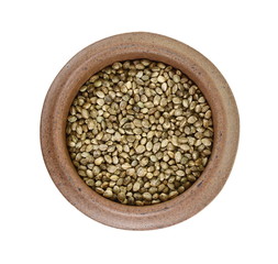 Hemp seeds on white background. Super food hemp seed.