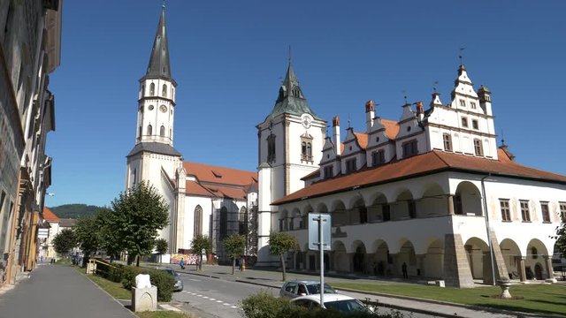 Slow motion view of Levoca city center in Slovakia
