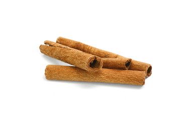 Cinnamon sticks isolated on white background with shadow. Spice Cinnamon sticks.