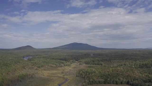 Mount Monadnock in NH, New England, aerial 4K drone shot flying backwards 10-bit color