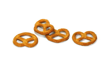 Few pretzels on a white background.