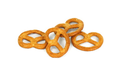 Few pretzels on a white background.