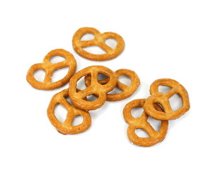 Few pretzels on a white background.