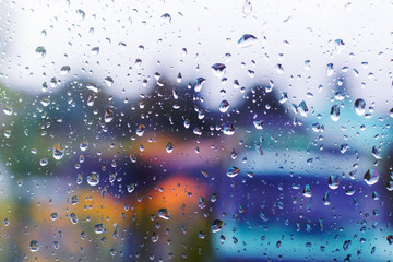 raindrops on the window glass close-up