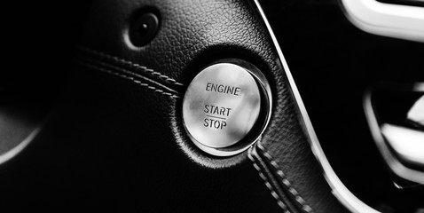 button start stop engine business car at shallow depth of field