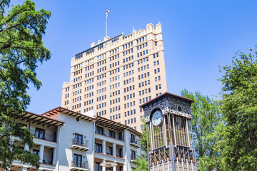 Clock tower and buildings in San Antonio