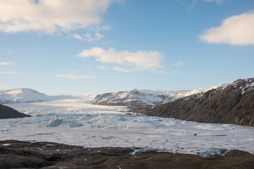 Hoffellsjokull glacier and lagoon in South Iceland