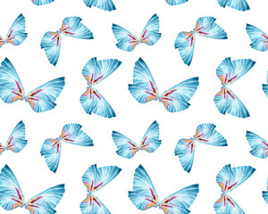 watercolor illustration. hand drawing. seamless pattern of blue butterflies.