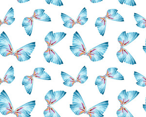 watercolor illustration. hand drawing. seamless pattern of blue butterflies.