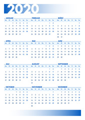 Blue 2020 German calendar. Printable portrait version