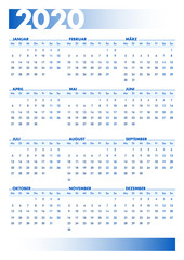 Blue 2020 German calendar. Printable portrait version