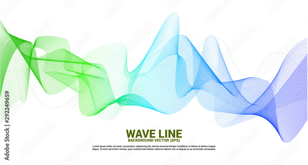 Poster green and blue sound wave line curve on white background. element for theme technology futuristic ve
