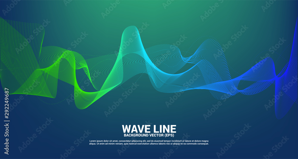 Poster green and blue sound wave line curve on dark background. element for theme technology futuristic vec