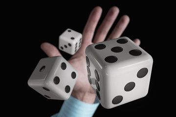 The man threw white dice. View from above.
