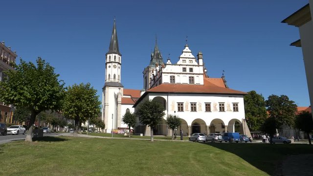 Slow motion view of Levoca city center in Slovakia