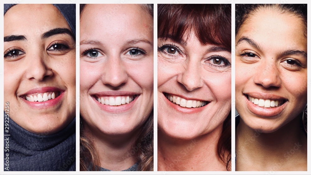 Sticker Group of four Multiracial women together 