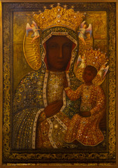Ablain-Saint-Nazaire, France. 2019/9/14. Icon of the Virgin Mary with Infant Jesus of Czestochowa, Poland in the Church of Notre-Dame-de-Lorette at the memorial of the WW I (1914-1918).