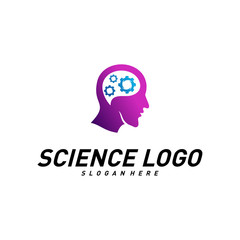 Head People with Gear Logo Vector Template. Brain, Creative mind with Mechanic, learning and design icons. Man head, people symbols. Colorful Icon