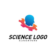 Head People with Gear Logo Vector Template. Brain, Creative mind with Mechanic, learning and design icons. Man head, people symbols. Colorful Icon