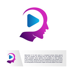 Head People with Play Logo Vector Template. Brain, Creative mind With Media Icon, learning and design icons. Man head, people symbols. Colorful Icon
