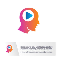 Head People with Play Logo Vector Template. Brain, Creative mind With Media Icon, learning and design icons. Man head, people symbols. Colorful Icon