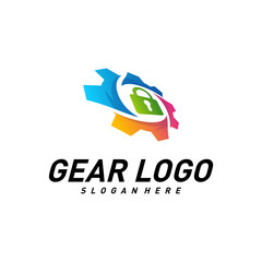 Fototapeta na wymiar Gear with key logo Design Vector Template. Mechanic Security Icon Symbol. Colorful Icon