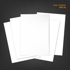 Vector illustration of 5 paper sheets with fold edge and shadows. Empty pages on grey background can be used as a mock up, template and backgrounds for your own projects. EPS 10 file.