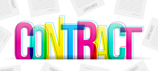 The word Contract. Vector colorful letters. Typography banner card.
