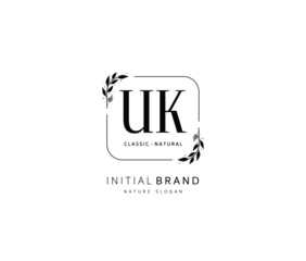 U K UK Beauty vector initial logo, handwriting logo of initial signature, wedding, fashion, jewerly, boutique, floral and botanical with creative template for any company or business.