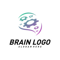 Obraz premium Brain with Gear, Creative mind with Mechanic, learning and design icons. People symbols. Colorful Icon