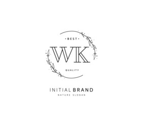 W K WK Beauty vector initial logo, handwriting logo of initial signature, wedding, fashion, jewerly, boutique, floral and botanical with creative template for any company or business.
