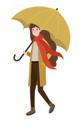 woman walking with autumn suit and umbrella character