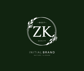 Z K ZK Beauty vector initial logo, handwriting logo of initial signature, wedding, fashion, jewerly, boutique, floral and botanical with creative template for any company or business.