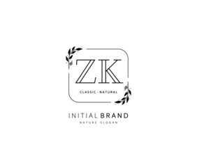 Z K ZK Beauty vector initial logo, handwriting logo of initial signature, wedding, fashion, jewerly, boutique, floral and botanical with creative template for any company or business.