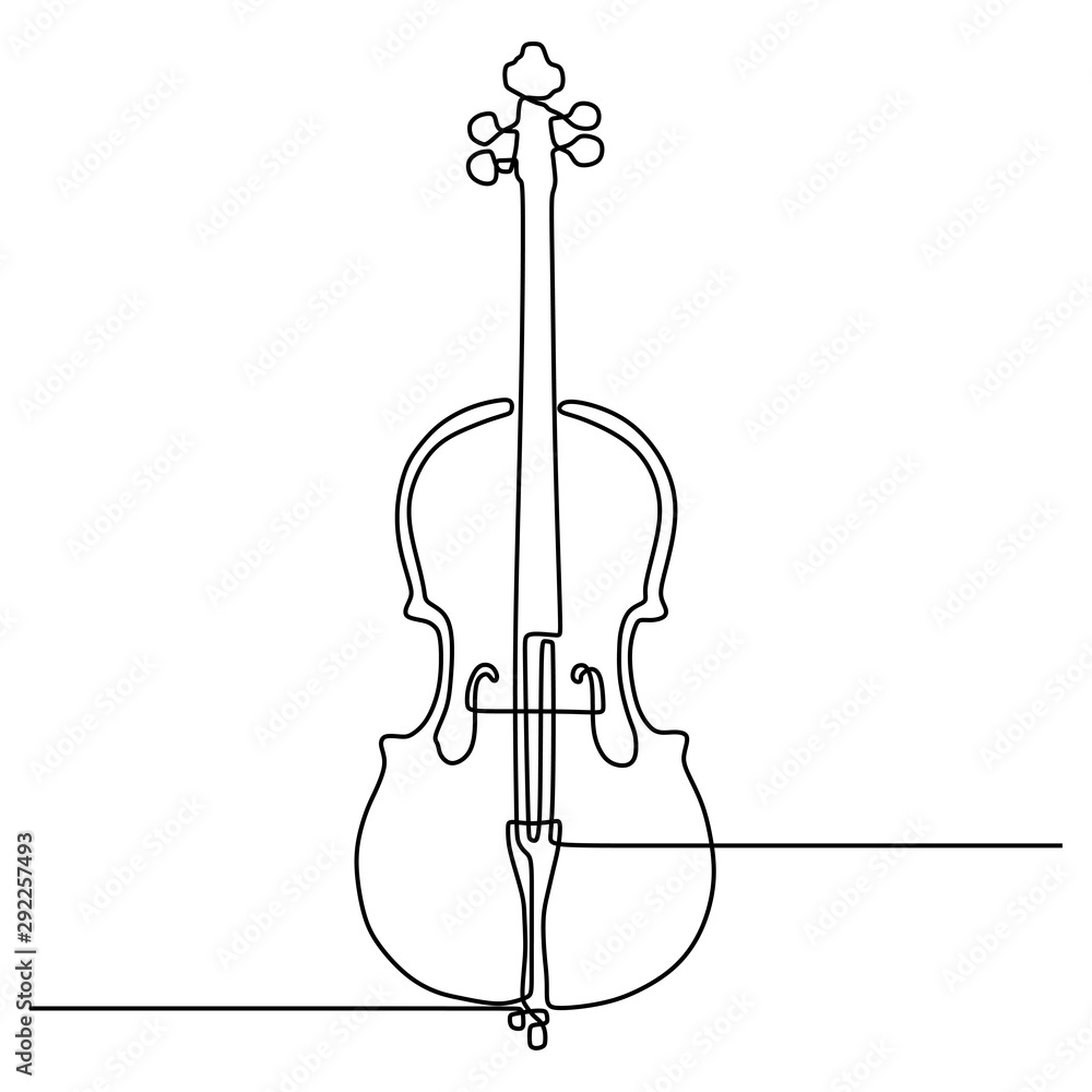 Poster continuous one line drawing cello instrument vector illustration minimalist design single lineart