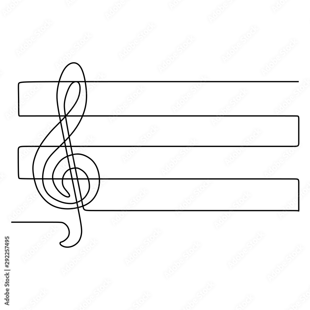 Poster a treble clef one continuous line drawing music symbol. vector illustration minimalism design