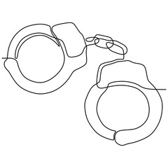 one continuous line drawing handcuffs minimalist design vector illustration law theme object isolated on white background