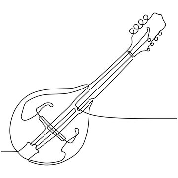 Mandolin one continuous line drawing music instrument