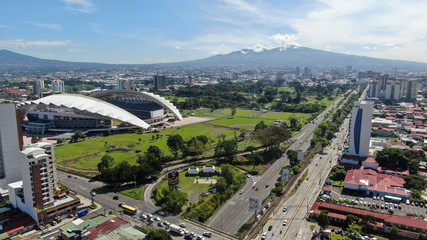 Aerial view of La Sabana park and San Jose, Costa Rica from the West