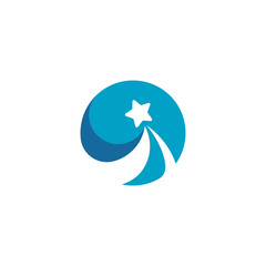 Circle Star Logo Design Template, Flying On Circle Blue Background