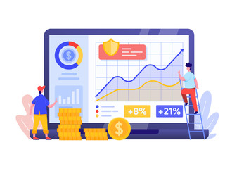 Online Investment with Laptop Concept. Financial technology and Business investment Illustration. Template for anding page, template, ui, web, homepage, poster, banner, flyer